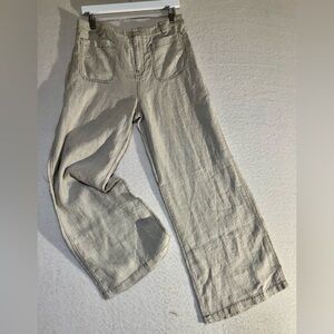 Madewell Linen Wide Leg Pants P10 Petite Beige NWT High Rise Cropped Trouser